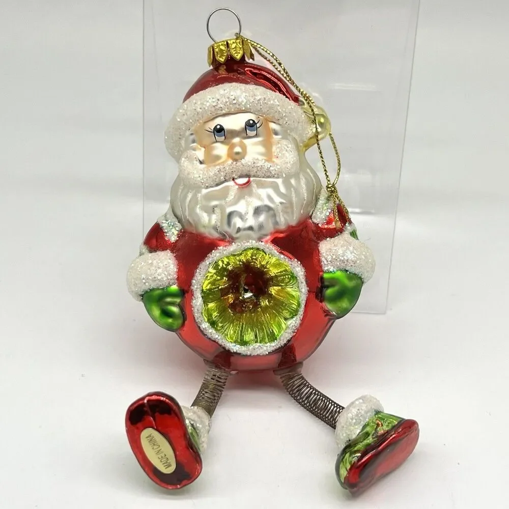 VTG Santa Ornament Indent Reflector Jiggle Leg Christmas Radko Style OWC Germany